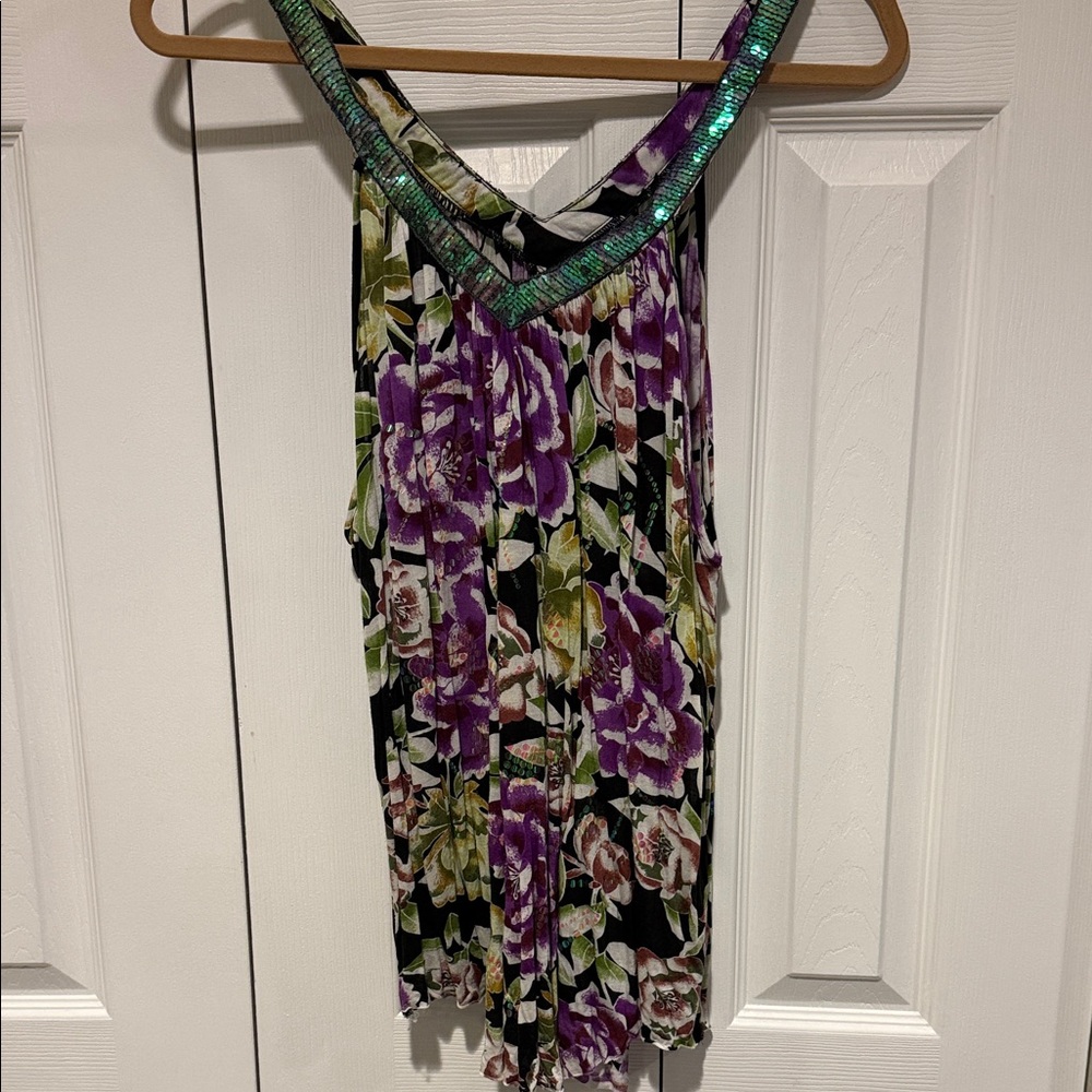 Free People Floral Blouse - Purple and Green